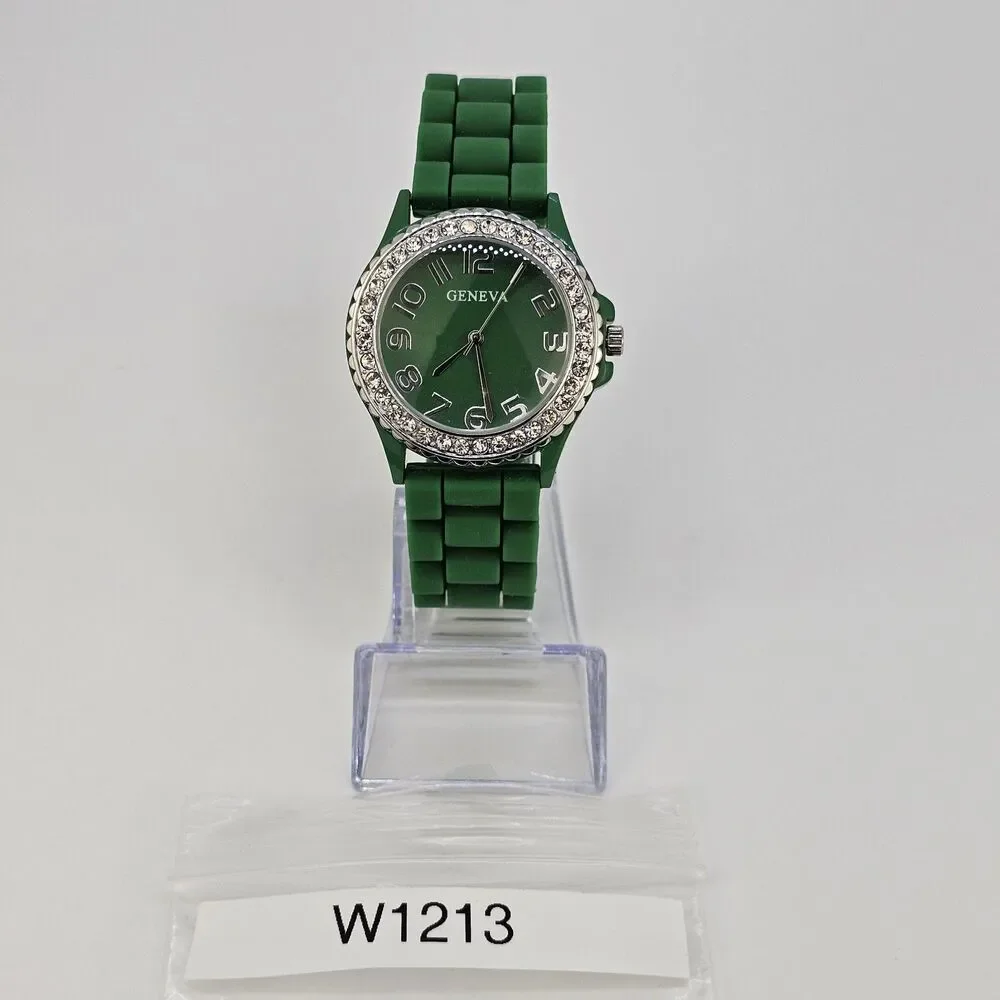 38MM Women's Watch Green Dial Green‎ Plastic Band Straps New Battery